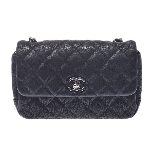 CHANEL Mattelasse Chain Shoulder Bag Black Silver Hardware Ladies Soft Caviar Skin Shoulder Bag B Rank Used Ginzo