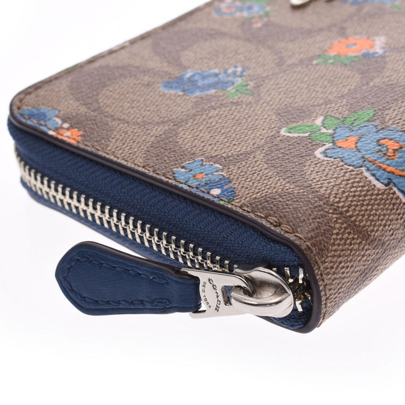 COACH Coach Signature Flower Round Zipper Wallet Outlet Beige/Blue/Others F56496 Ladies PVC Wallet Shindo Used Ginzo