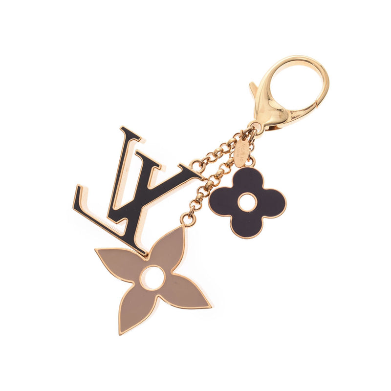 LOUIS VUITTON ルイヴィトンフルールドゥモノグラムバッグチャーム black / beige / purple system gold metal fittings M67119 Lady's key ring A rank used silver storehouse