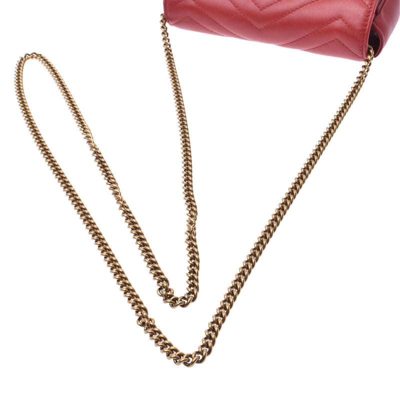 Gucci GG Marmont Mini Chain Shoulder Bag Red Gold Metal Fittings