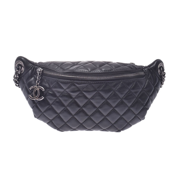 CHANEL CHANEL waist bag 14143 black × silver metal fittings ladies lambskin body bag used