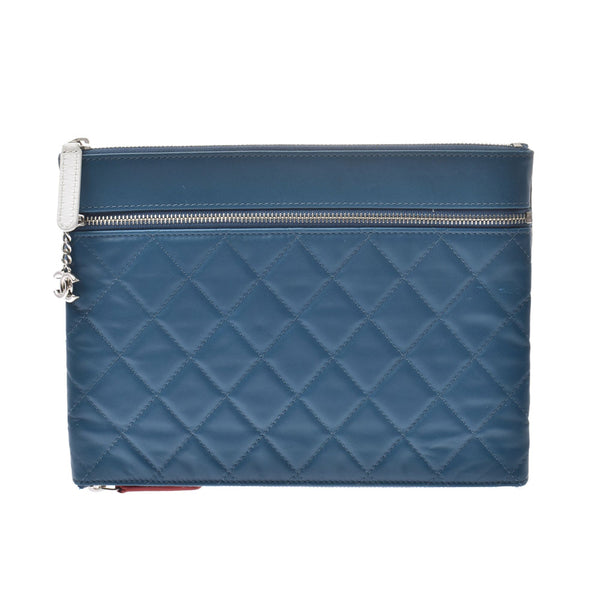 CHANEL Chanel Multi Case Matrasse Blue Unisex Lambskin Pouch Used