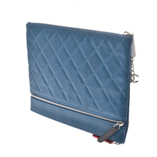 CHANEL Chanel Multi Case Matrasse Blue Unisex Lambskin Pouch Used