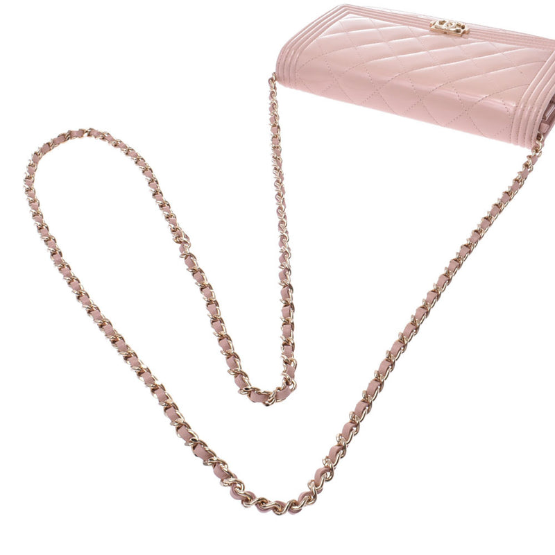 CHANEL CHANEL BOY CHANEL Pink Gold Metal Fittings Ladies Enamel Chain Wallet Used