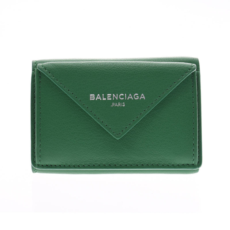 Balenciaga バレンシアガ レザー ペーパー ミニウォレット 三つ折り コンパクト財布 グリーン gy