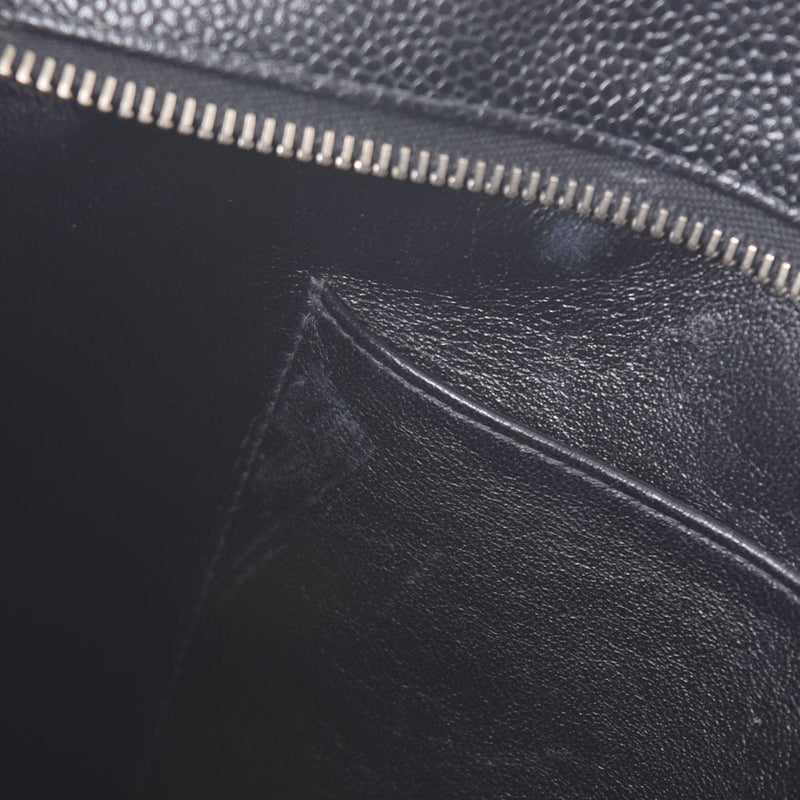 CHANEL Reprint Tote Black Silver Hardware Ladies Caviar Skin Handbag Used