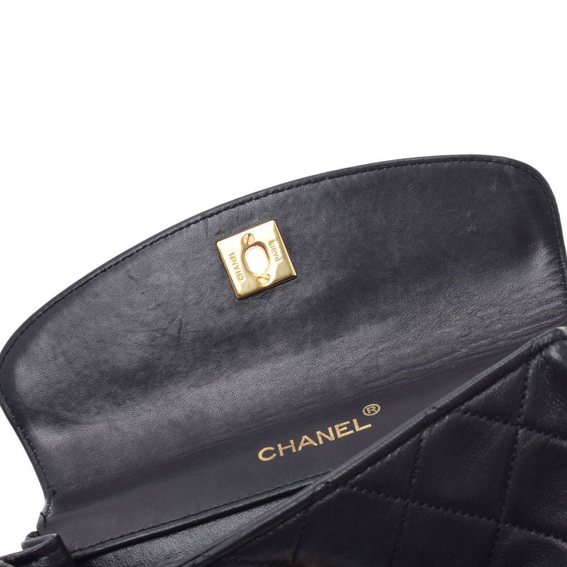 CHANEL Mini Shoulder Chain Shoulder Bag Black/White Gold Hardware Ladies Lambskin Shoulder Bag Used