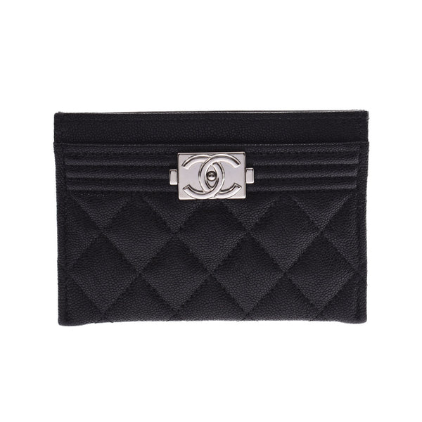 CHANEL Chanel Boy Chanel Black Ladies Soft Caviar Skin Card Case New Ginzo