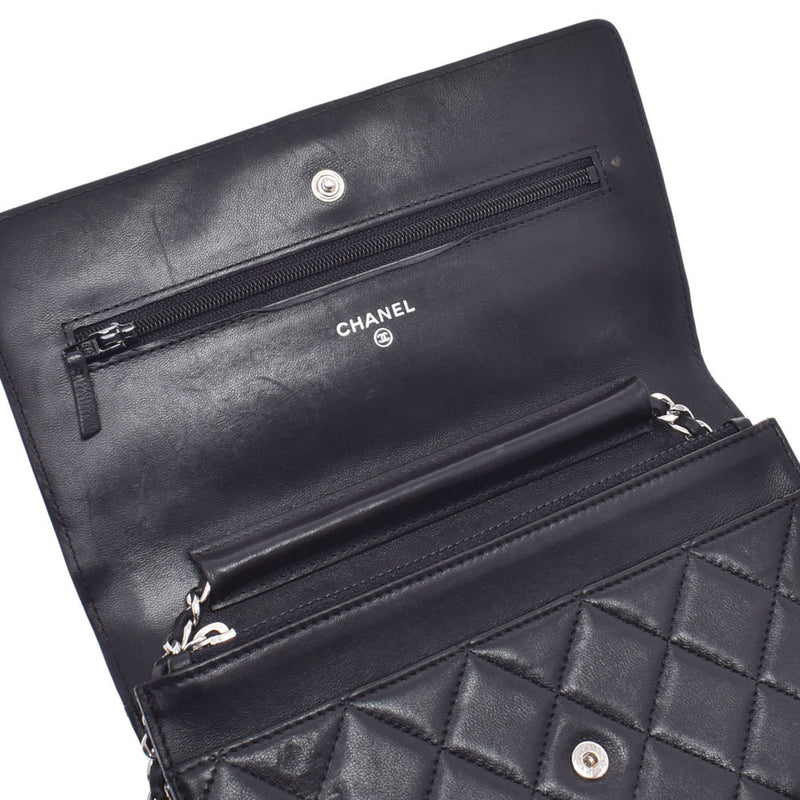 CHANEL Chanel Matrasse Purse Black Silver Hardware Ladies Lambskin Chain Wallet B Rank Used Ginzo