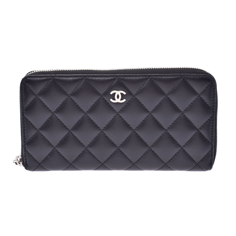 シャネル CHANEL マトラッセ ラウンド 長財布 黒×シルバー金具 - 財布