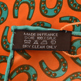 HERMES Large format scarf horseshoe horse orange/green/others Unisex silk 100% scarf A rank used silver ware
