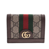 GUCCI Gucci紧凑钱包关闭戴ab/茶女士GG最高帆布皮革钱包排名二手银