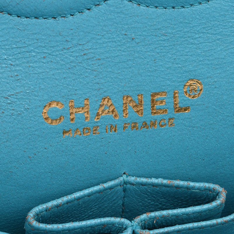 CHANEL Chanel matelasse chain shoulder bag double flap by color black / light blue gold metal fittings Lady's lambskin shoulder bag B rank used silver storehouse