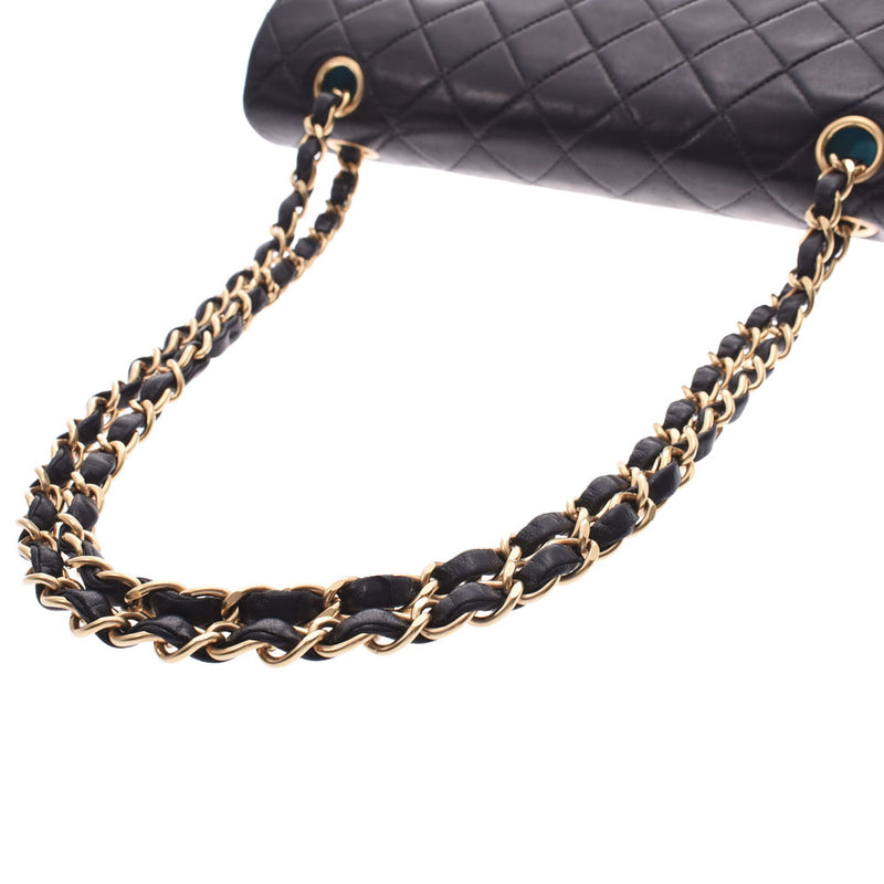 CHANEL Chanel matelasse chain shoulder bag double flap by color black / light blue gold metal fittings Lady's lambskin shoulder bag B rank used silver storehouse