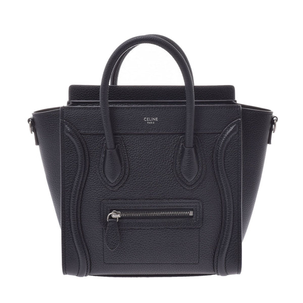 CELINE セリーヌ ラゲージ ナノショッパー 黒 レディース ドラムドカーフ ハンドバッグ Aランク 中古 銀蔵