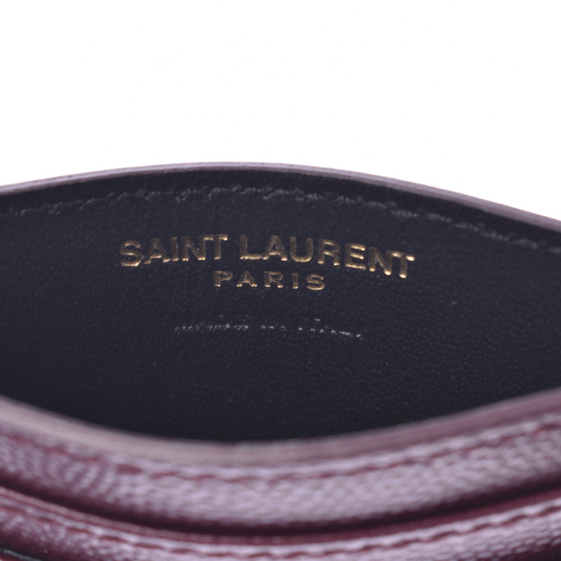 SAINT LAURENT サンローラン パスケース ボルドー ゴールド金具 ユニセックス カーフ カードケース 新同 中古 銀蔵