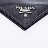 PRADA Prada Two folding wallet with money clip Black silver metal fittings 2M1077 Men's Saffiano wallet B rank used silver warehouse