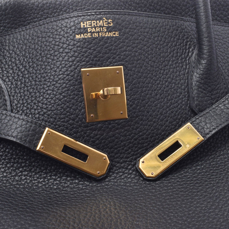 HERMES Birkin 45 black gold metal fittings □D stamp (around 2000) Unisex fjord handbag B rank used silver ware