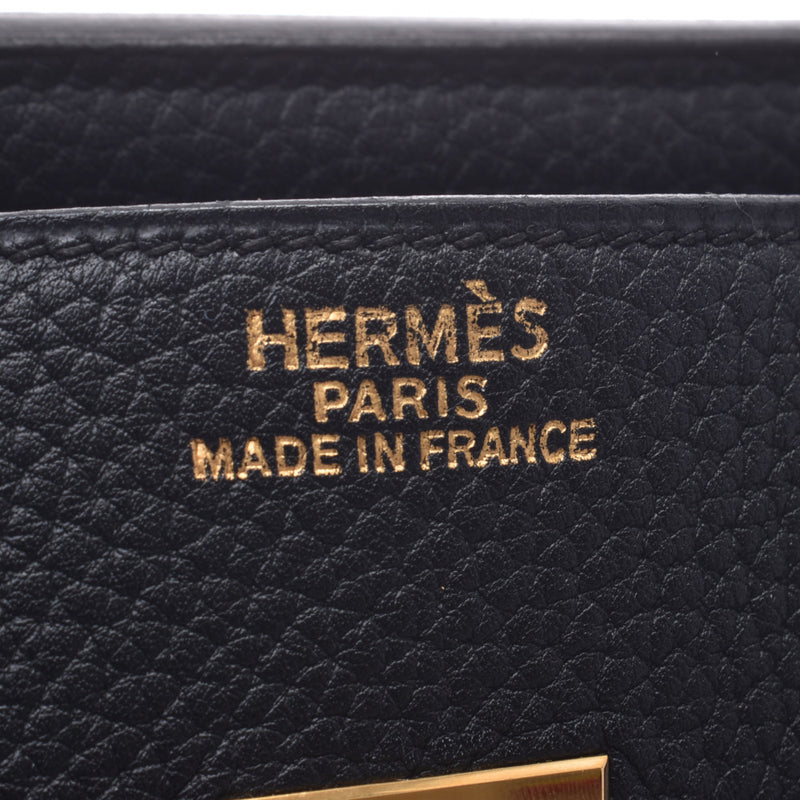 HERMES Birkin 45 black gold metal fittings □D stamp (around 2000) Unisex fjord handbag B rank used silver ware