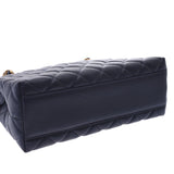 CHANEL Mattelasse Semi-Chain Tote Bag Navy Gold Hardware Ladies Caviar Skin Tote Bag A Rank Used Ginzo