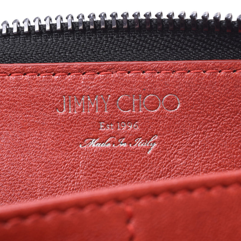 JIMMY CHOO ジミーチュウ ラウンドファスナー長財布 スタースタッズ エンジ ユニセックス レザー 長財布 Aランク 中古 銀蔵