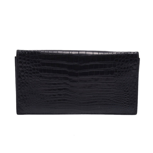 HERMES Hermes Osaka black □ B carved seal (about 1998) ユニセックスポロサス billfold B rank used silver storehouse