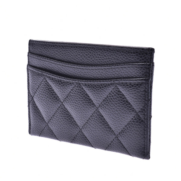 CHANEL Chanel matelasse black gold metal fittings Lady's caviar skin card case A rank used silver storehouse