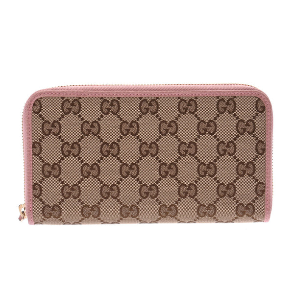 Gucci round zip length Wallet Purse Beige pink 363423 Womens GG canvas Long Wallet