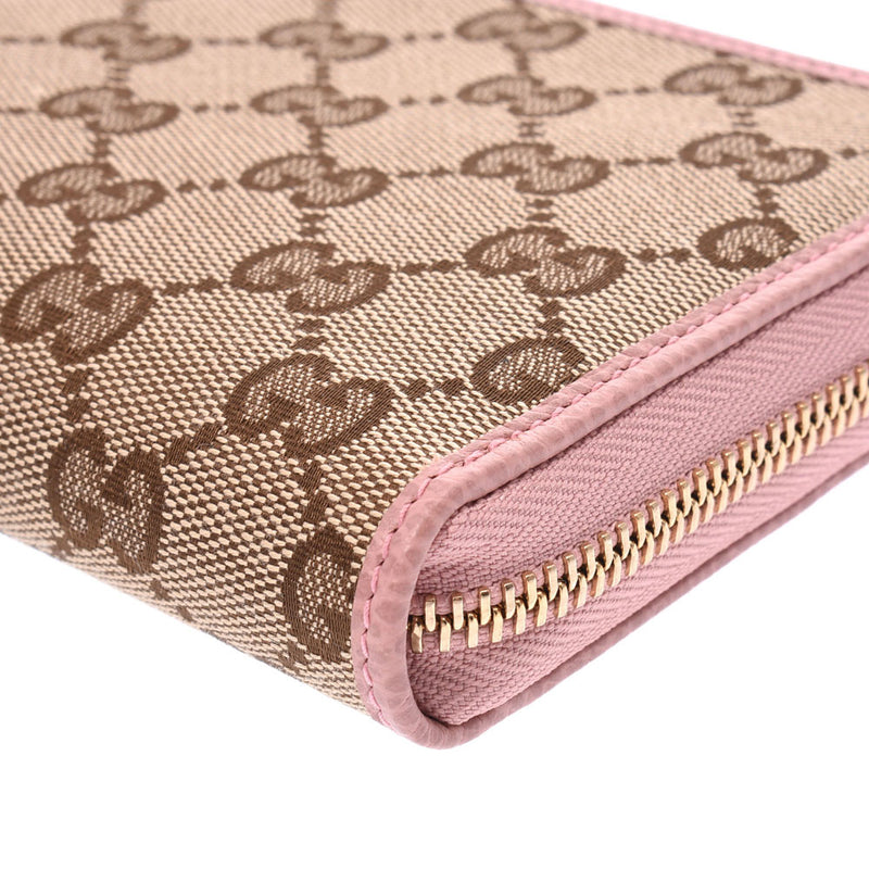 Gucci round zip length Wallet Purse Beige pink 363423 Womens GG canvas Long Wallet