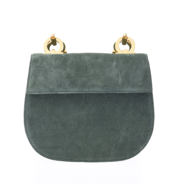 Salvatore Ferragamo Green Women's Suede Shoulder Bag AB Rank Used Ginzo