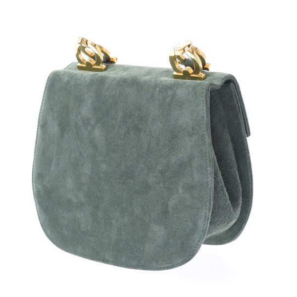Salvatore Ferragamo Green Women's Suede Shoulder Bag AB Rank Used Ginzo