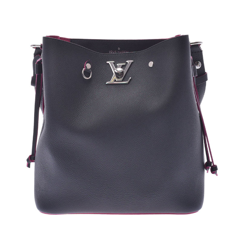 Louis Vuitton Lock Me Bucket Noir (Black) Hot Pink Ladies Leather ...