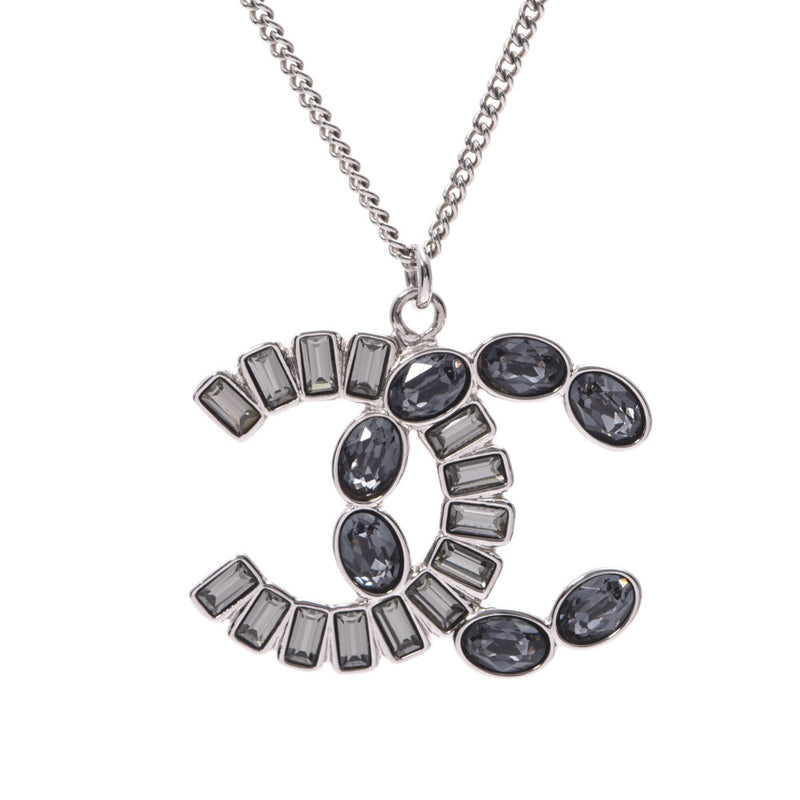 CHANEL Coco mark necklace 17 years model silver metal fittings ladies rhinestone necklace A rank used silver ware