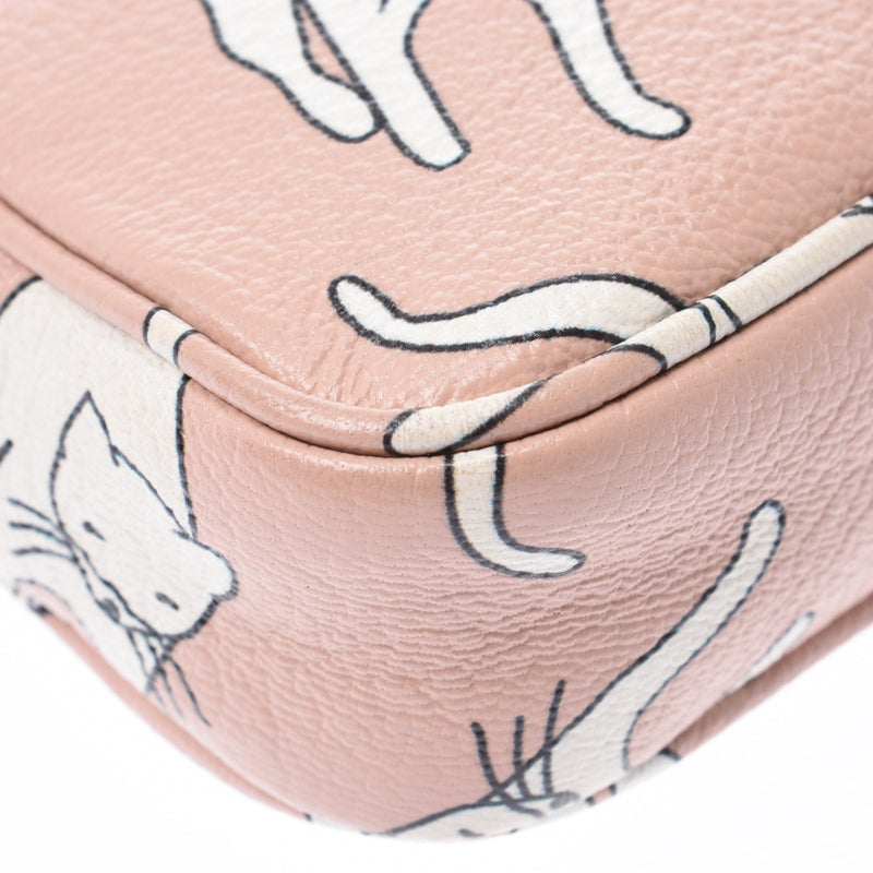 Double Zip cat handle Pink Leather Solid Leather Shoulder Bag