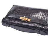 Hermes pochette Kelly black gold hardware D / C (2019) Womens alligator / lychee handbag