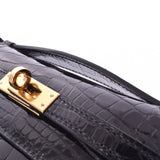 Hermes pochette Kelly black gold hardware D / C (2019) Womens alligator / lychee handbag