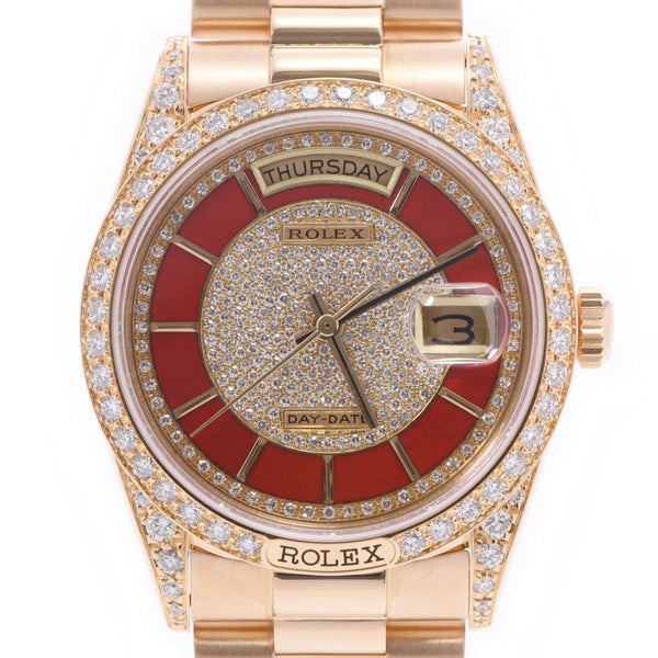 ROLEX Rolex Day Date Bezel / Lug Diamond 18138 Men's YG Watch Automatic Wound Enamel Diamond A-Rank Used Silgrin
