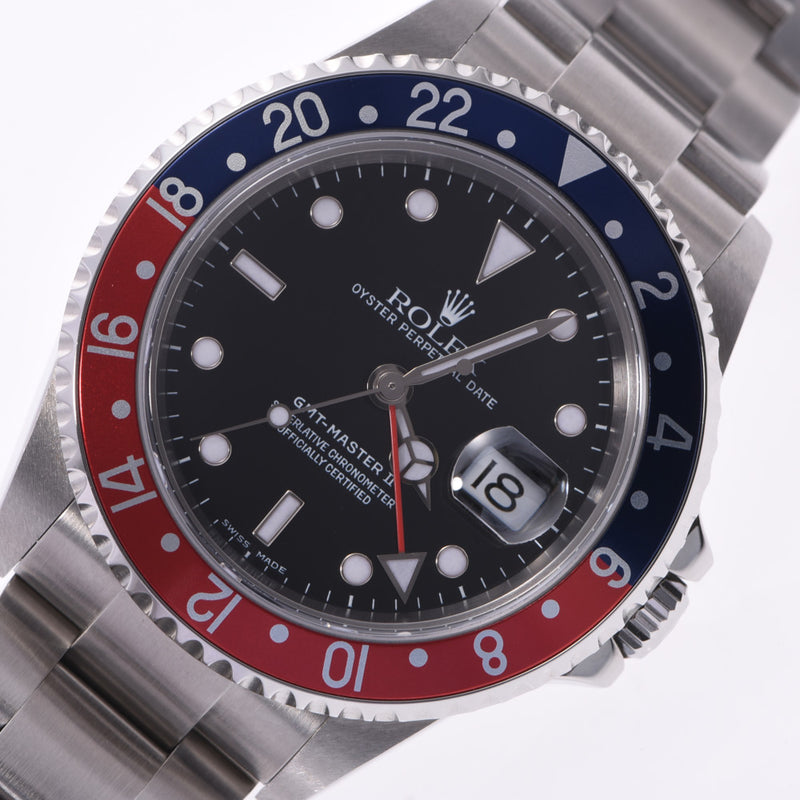 劳力士GMT Master 2 Red Blue Bezel Pepsi Bezel 16710 Men's SS Watch Automatic Black Dial A Rank Used Ginzo