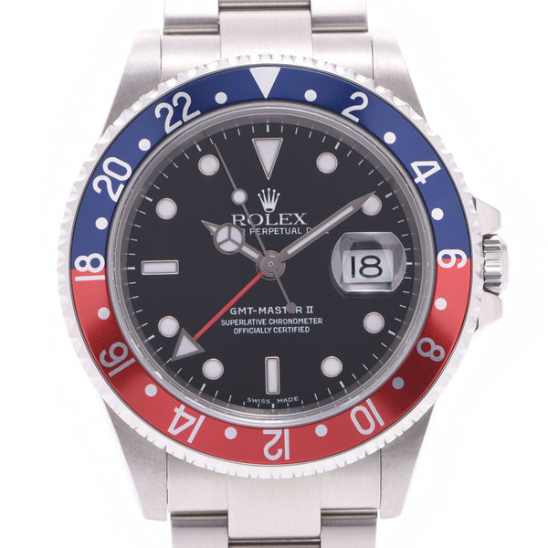 Lorex Rolex GMT Master 2 red blue bezel Pepsi bezel 16710 Mens SS Watch automatic scroll black dial Silver