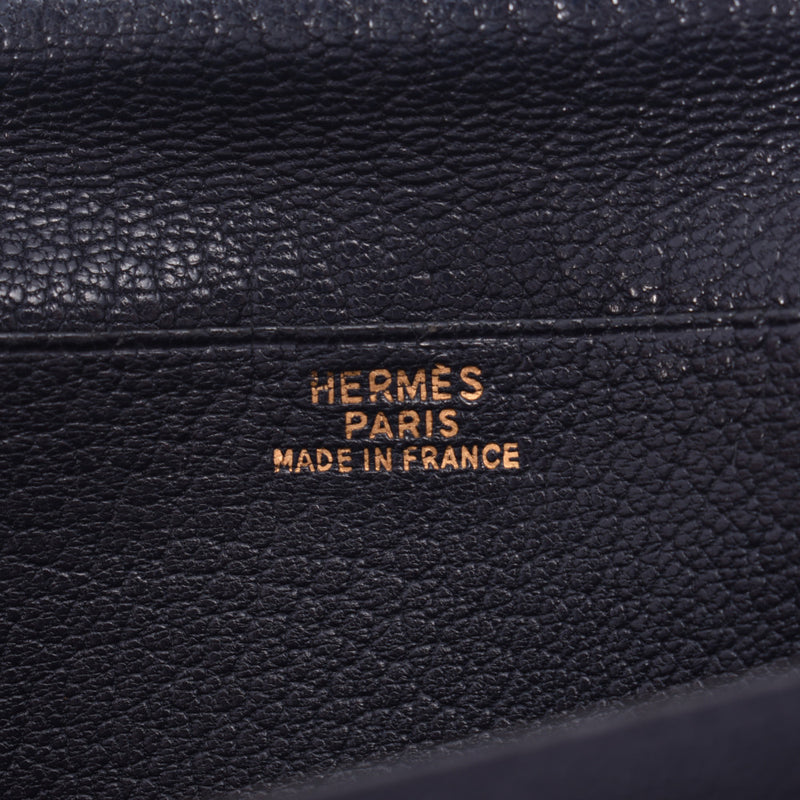 HERMES Hermes Bearn bi-fold wallet navy blue gold metal fittings □ J engraved (around 2006) Unisex Goat long wallet B rank used Ginzo