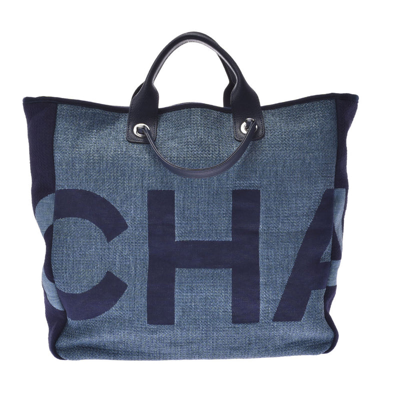 CHANEL Shanel Large Shopping Bag 2WAY Blue Silver Gold Equipment Ladies Denim Sholder bag: Chalder Chordag