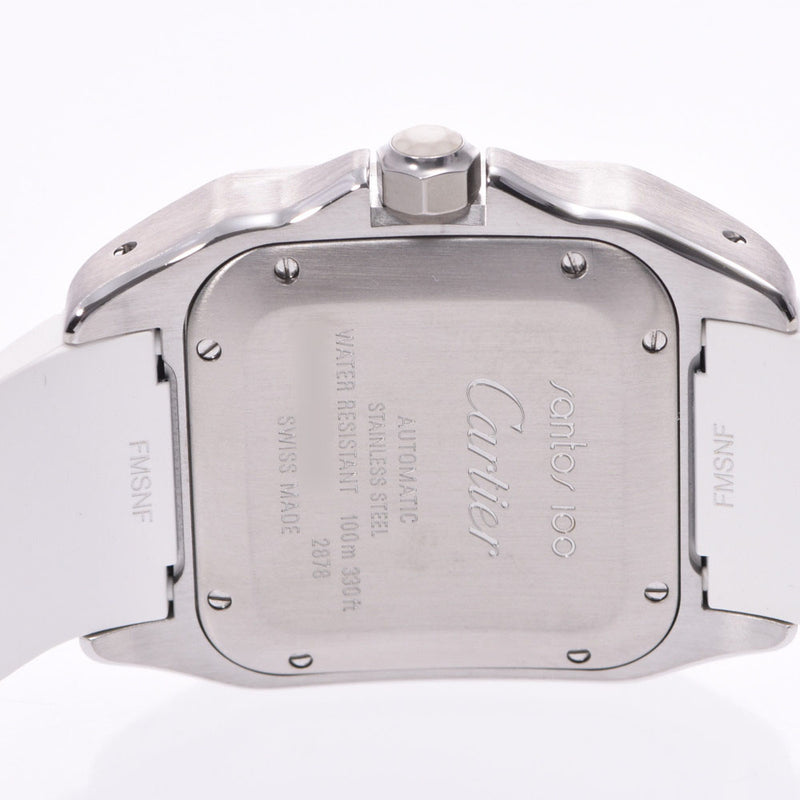 CARTIER 卡地亚桑托斯 100 MM W20129U2 男孩 SS/橡胶手表自动绕组白色表盘 A 级二手银藏