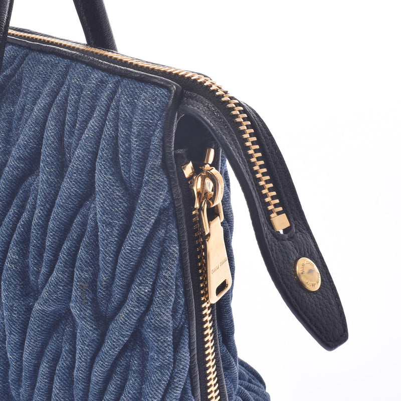 Miumiu Miu Miu Materasace Handbag Blue Gold Bracket 5BB016 Ladies Denim 2way Bag AB Rank Used Silgrin