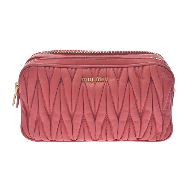 MIUMIU Miu Miu Materasasse Salmon Pink Gold Bracket Ladies Leather Shoulder Bag B Rank Used Silgrin