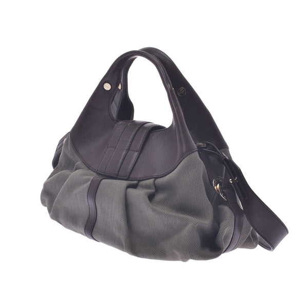 BVLGARI Bulgari Chandra 2way Bag Gray System / Tea Women's Canvas / Leather Handbag B Rank Used Silk