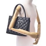 CHANEL Reprint Tote Black Silver Hardware Ladies Caviar Skin Tote Bag A Rank Used Ginzo