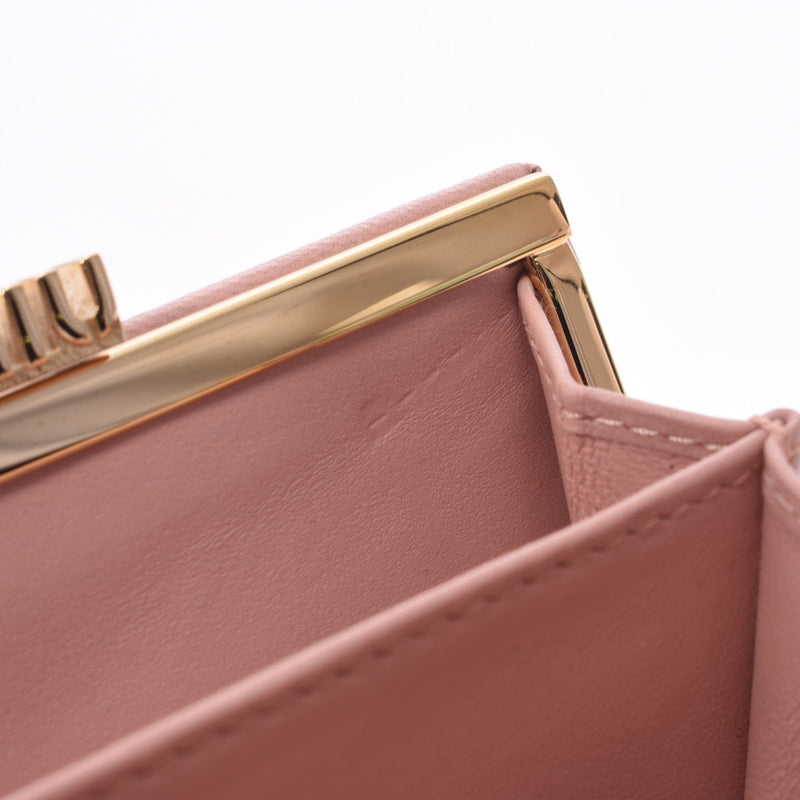 MIUMIU Miu Miu Materasse Compact Wallet Market Pink Gold Bracket Women Nappa Leather Three Folded Wallet New Sanko