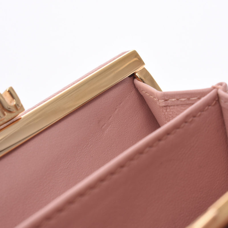 MIUMIU Miu Miu Materasse Compact Wallet Market Pink Gold Bracket Women Nappa Leather Three Folded Wallet New Sanko