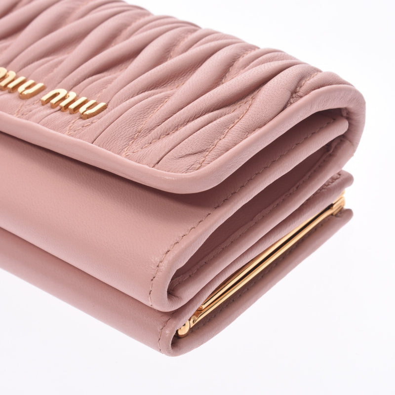 MIUMIU Miu Miu Materasse Compact Wallet Market Pink Gold Bracket Women Nappa Leather Three Folded Wallet New Sanko