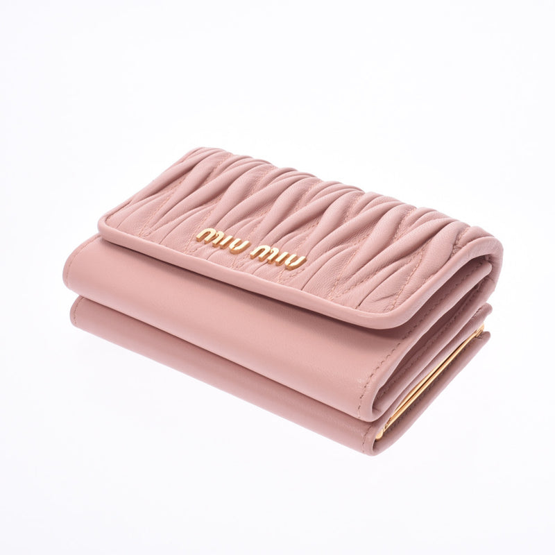 MIUMIU Miu Miu Materasse Compact Wallet Market Pink Gold Bracket Women Nappa Leather Three Folded Wallet New Sanko